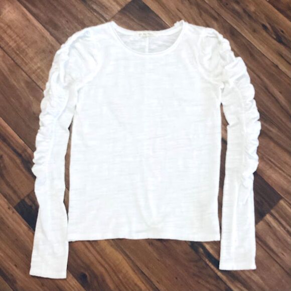 We The Free From Free People Natasha Ruched Ruffle Long Sleeve Tee ~ White Small - Picture 5 of 9